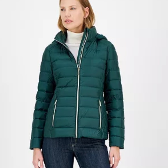New🌲Michael Kors Women's Hooded Packable Down Puffer Coat Green Forest - Picture 2 of 3